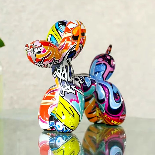 Resin Graffiti Balloon Dog Figurines for Interior Home Desktop Decoration Painting Colorful Art Animals Statue Crafts Decor Item