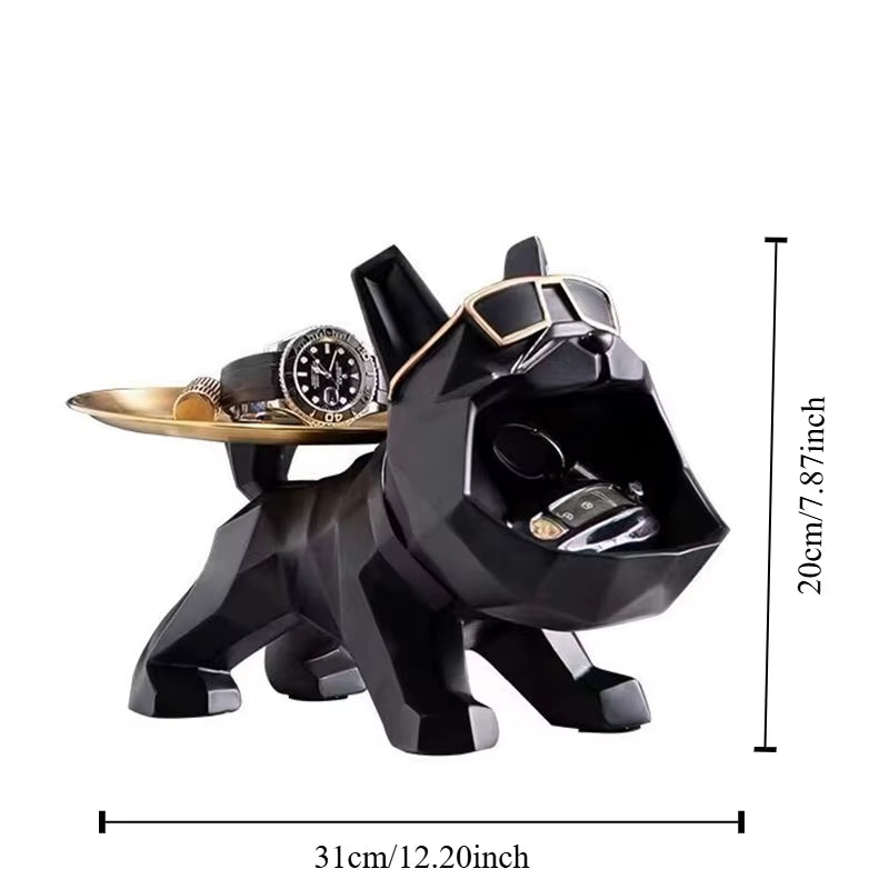 Resin Cool Bulldog Crafts Dog Butler with Tray for Key Holder Storage Jewelries Animal Room Home Decor Statue Sculptu