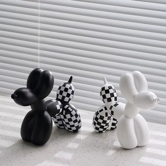 Classical Plaid Balloon Dog Ornament Luxury Tabletop Shelf Living Room Home Office Modern Art Decoration Accessories