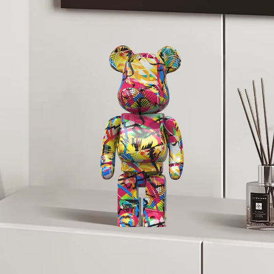 2024 New Graffiti Bear 27Cm Figurine Home Decoration Animal Statue Storage Money Jar Modern Room Sculpture Table Decor