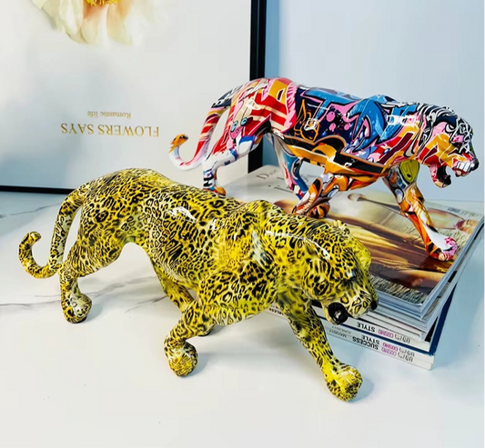Abstract Resin Leopard Statue Africa Wildlife Panther Figurine Animal Sculpture Modern Home Desktop Office Decoration