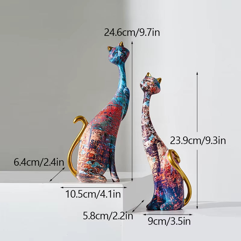 Resin Painted Graffiti Lovers Cat Figurines Couple Animal Ornaments European Home Interior Study Bedroom Decor Items