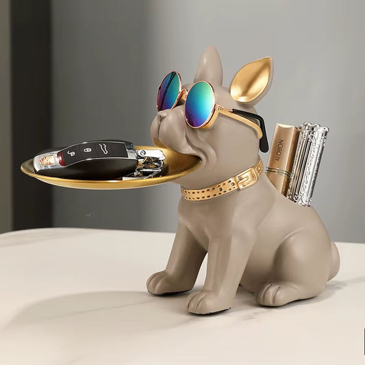 Resin Bulldog Desktop Storage Statue Animal Sculpture Dining Table Decor Multi Functional Office Home Decoration Tray Decor