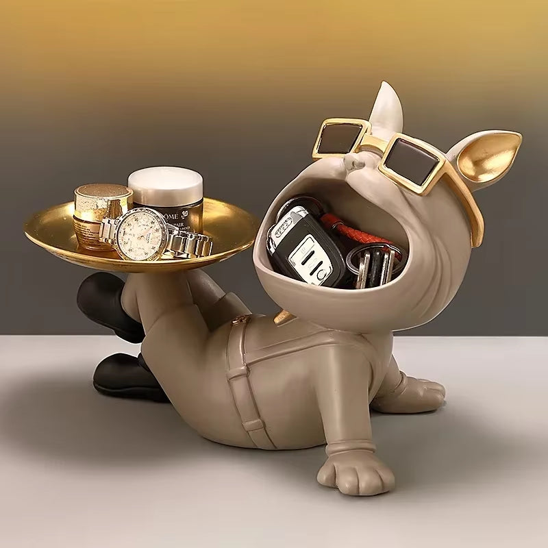 Resin Dog Statue Living Room Decor Dog Sculpture Table Tray Ornaments French Bulldog Figurine for Home Interior Desk Decoration