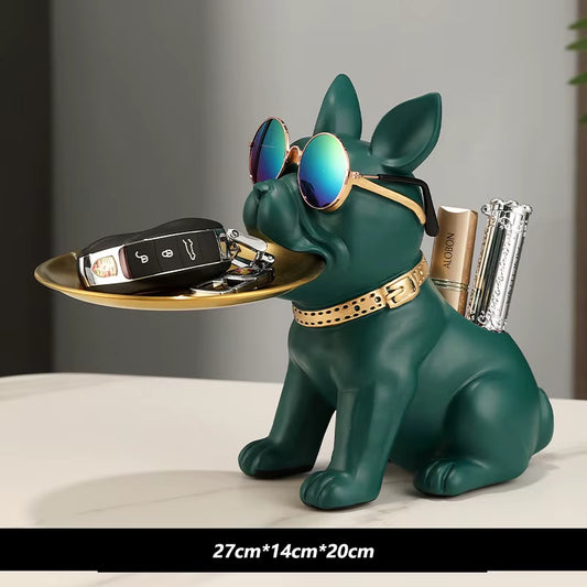 Resin Bulldog Desktop Storage Statue Animal Sculpture Dining Table Decor Multi Functional Office Home Decoration Tray Decor