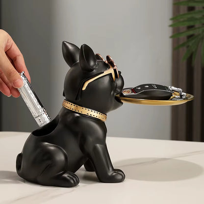 Resin Bulldog Desktop Storage Statue Animal Sculpture Dining Table Decor Multi Functional Office Home Decoration Tray Decor