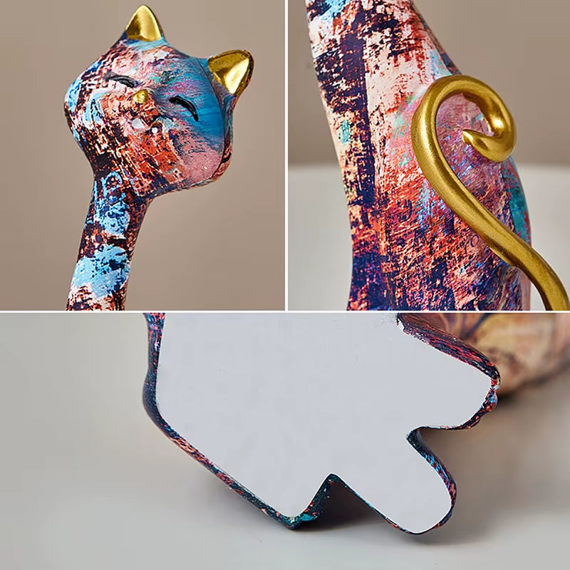 Resin Painted Graffiti Lovers Cat Figurines Couple Animal Ornaments European Home Interior Study Bedroom Decor Items