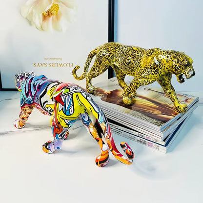 Abstract Resin Leopard Statue Africa Wildlife Panther Figurine Animal Sculpture Modern Home Desktop Office Decoration