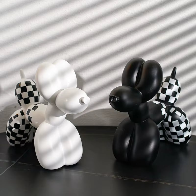 Classical Plaid Balloon Dog Ornament Luxury Tabletop Shelf Living Room Home Office Modern Art Decoration Accessories