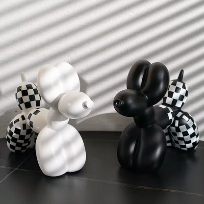 Classical Plaid Balloon Dog Ornament Luxury Tabletop Shelf Living Room Home Office Modern Art Decoration Accessories