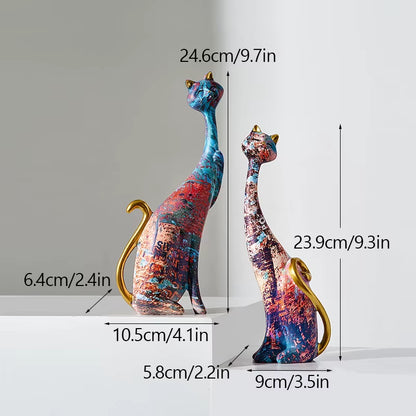 Resin Painted Graffiti Lovers Cat Figurines Couple Animal Ornaments European Home Interior Study Bedroom Decor Items