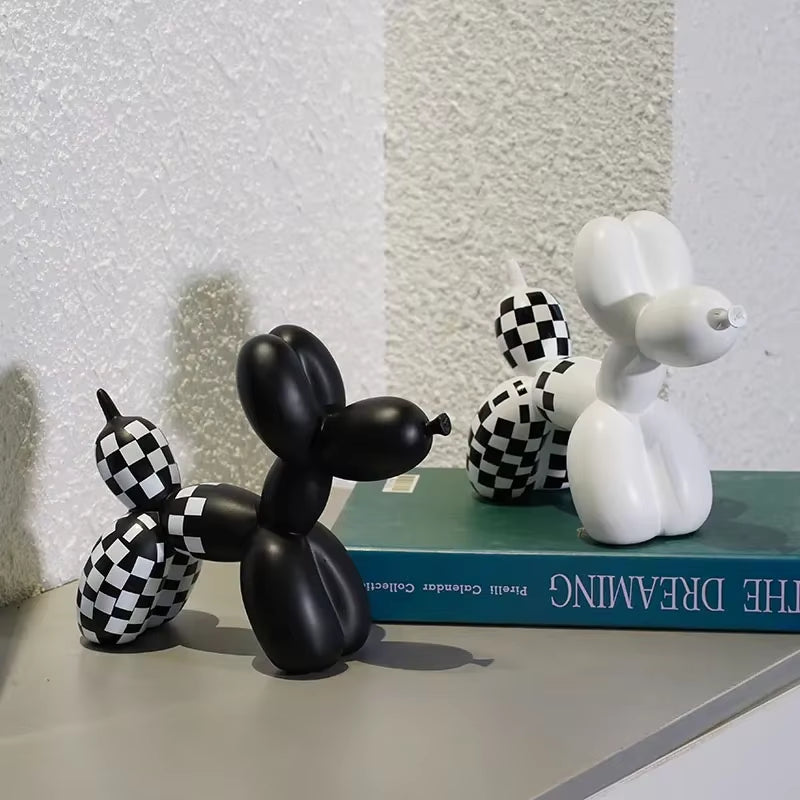 Classical Plaid Balloon Dog Ornament Luxury Tabletop Shelf Living Room Home Office Modern Art Decoration Accessories