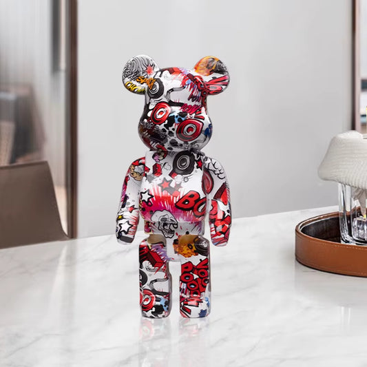2024 New Graffiti Bear 27Cm Figurine Home Decoration Animal Statue Storage Money Jar Modern Room Sculpture Table Decor