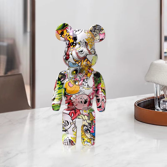 2024 New Graffiti Bear 27Cm Figurine Home Decoration Animal Statue Storage Money Jar Modern Room Sculpture Table Decor