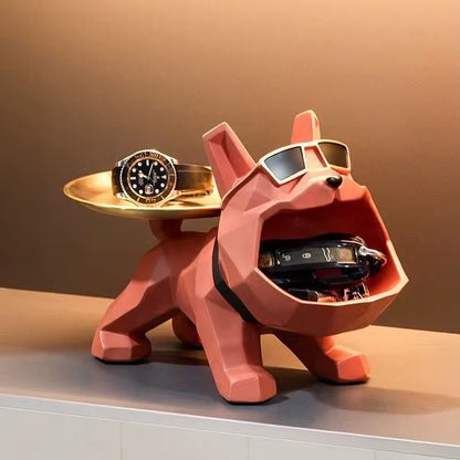 Resin Cool Bulldog Crafts Dog Butler with Tray for Key Holder Storage Jewelries Animal Room Home Decor Statue Sculptu