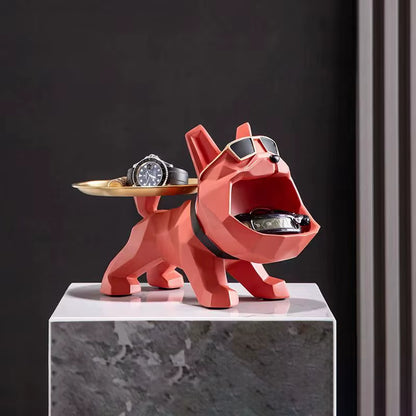 Resin Cool Bulldog Crafts Dog Butler with Tray for Key Holder Storage Jewelries Animal Room Home Decor Statue Sculptu