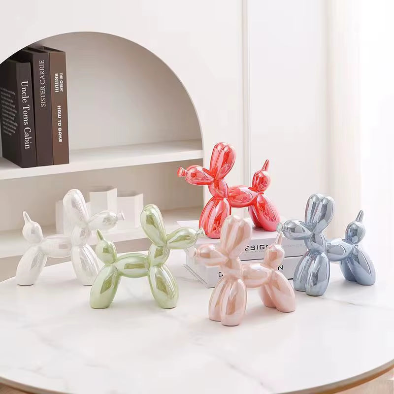 11Cm Mini Ceramic Balloon Dog Abstract Ornament Creative Sculpture Study Room Statue Home Office Accessories Festival Decoration