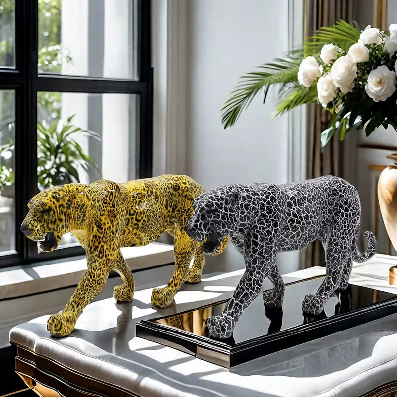 Abstract Panther Statue Leopard Sculpture Resin Cheetah Figurine Desktop Table Top Ornament Home Office Decor Gift