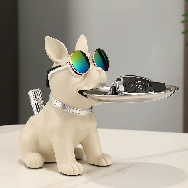 Resin Bulldog Desktop Storage Statue Animal Sculpture Dining Table Decor Multi Functional Office Home Decoration Tray Decor