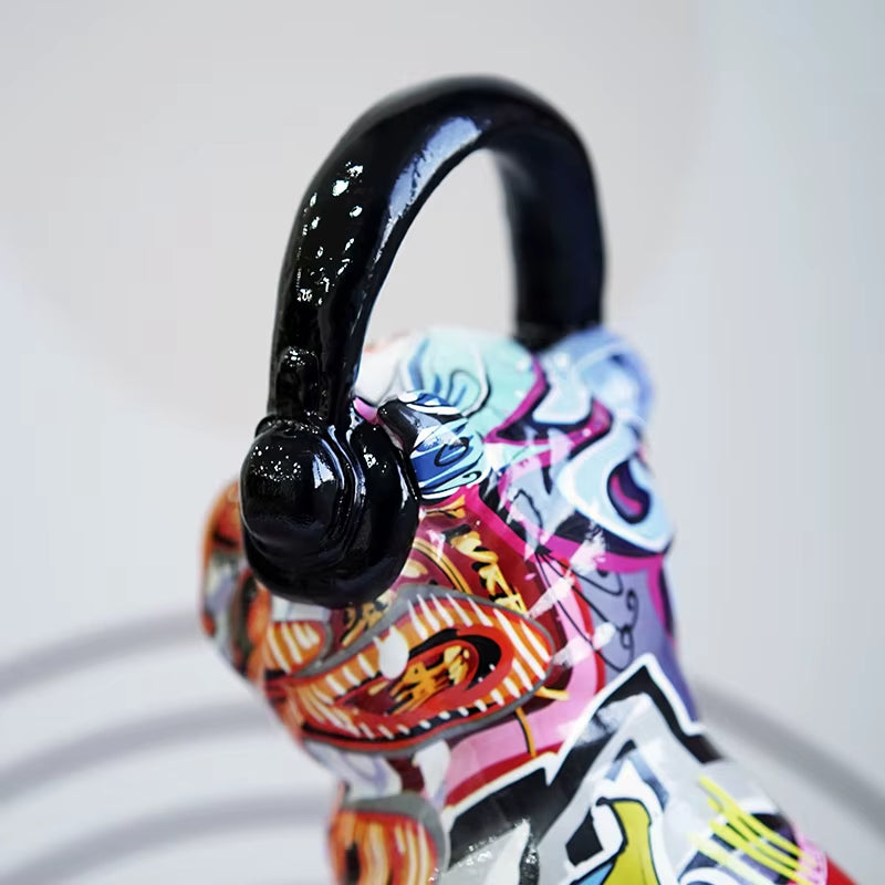 Bulldog Wearing Headphone Figurines Resin Graffiti Art Dog Statue Home Living Room Desktop Decor Pet Model Collection
